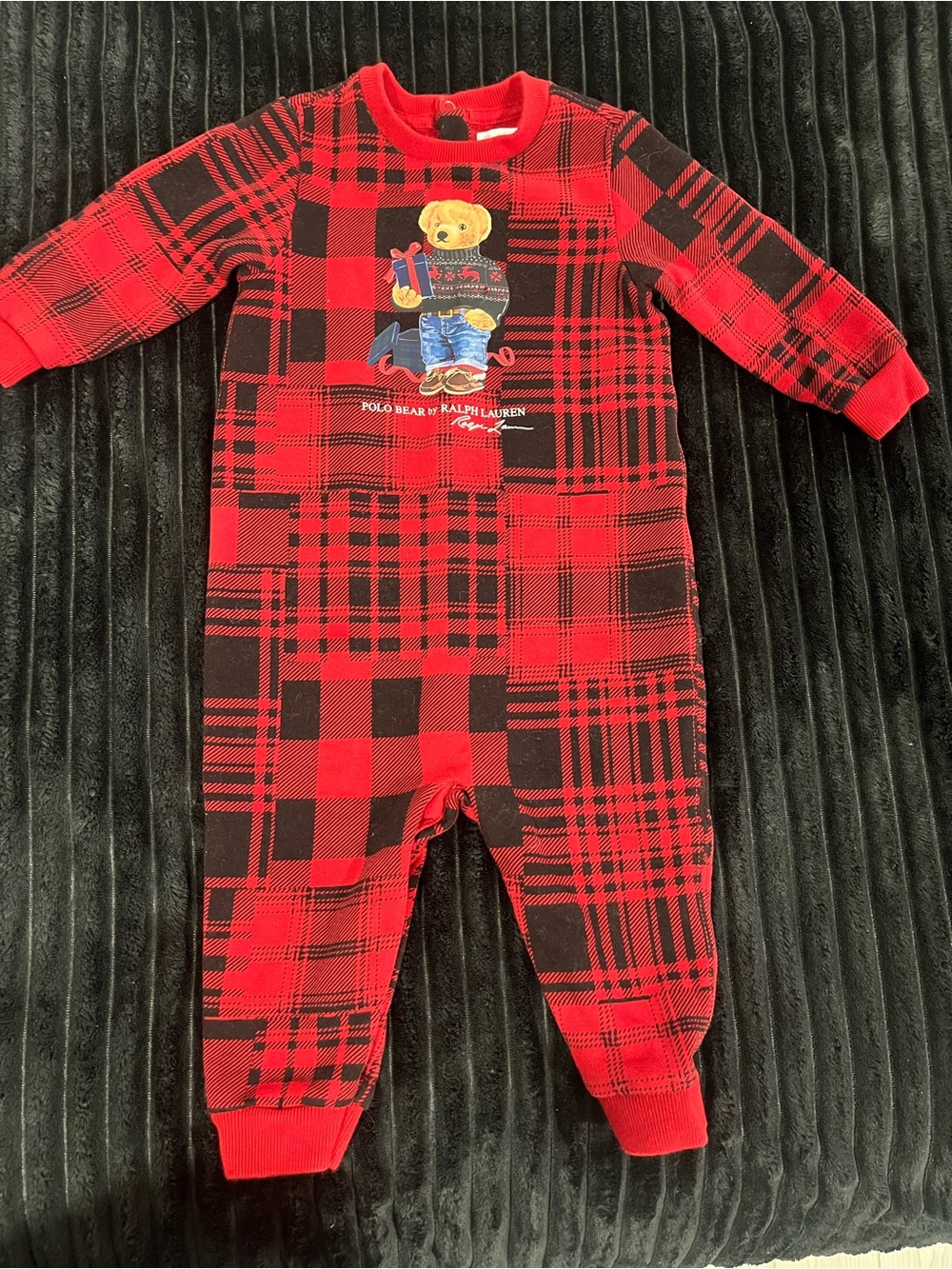 Polo by Ralph Lauren Red and Black Plaid Bear Footed One-Piece